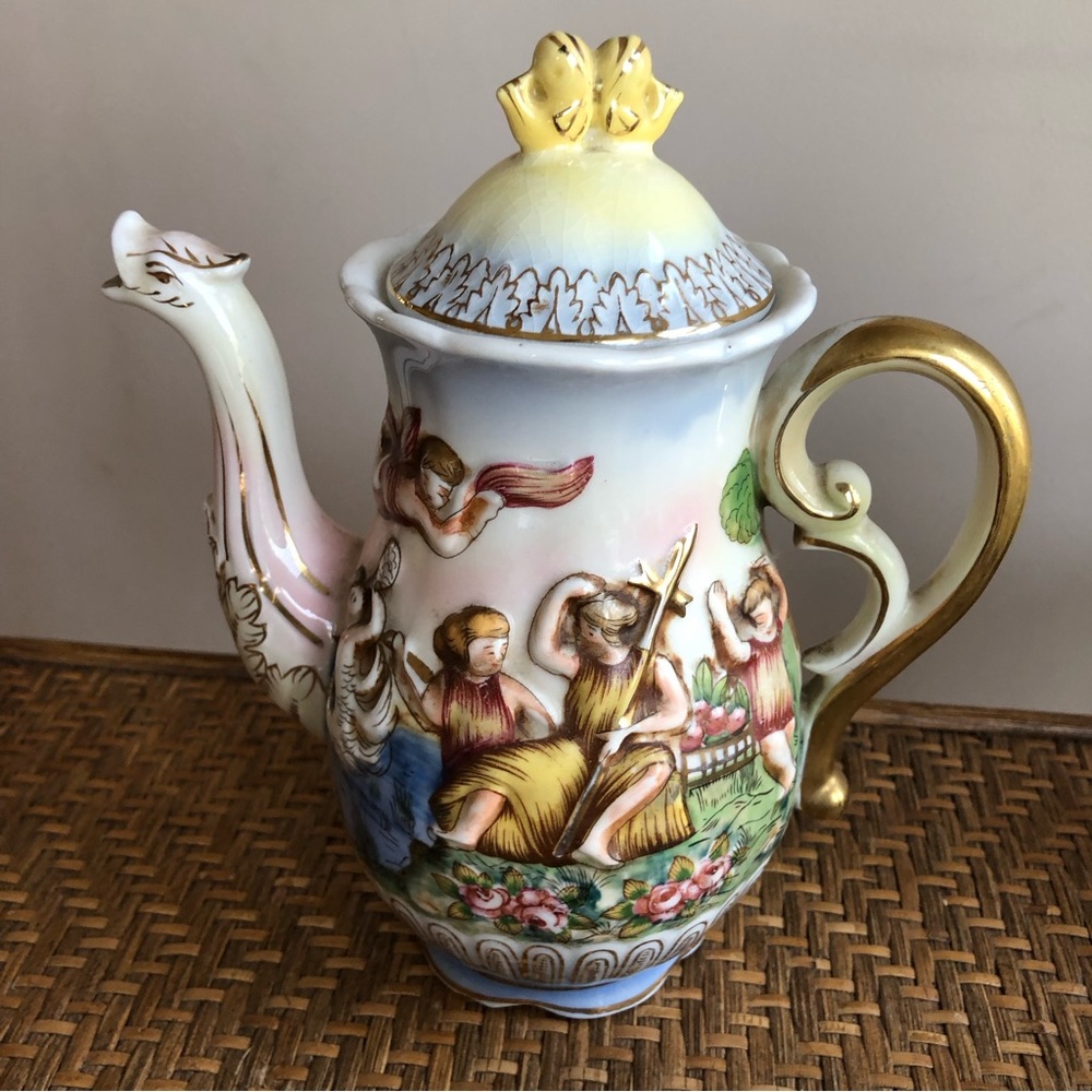 SGK Dragon Spout Scenic Capodimonte Style Teapot Tea Pot - Occupied Japan